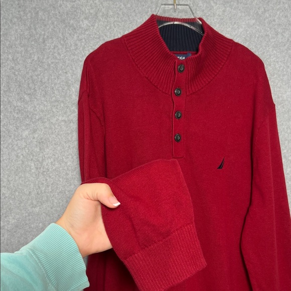 Nautica Mens Red Quarter Button Down Knit Pullover Sweater NWT SZ XL - Picture 2 of 5